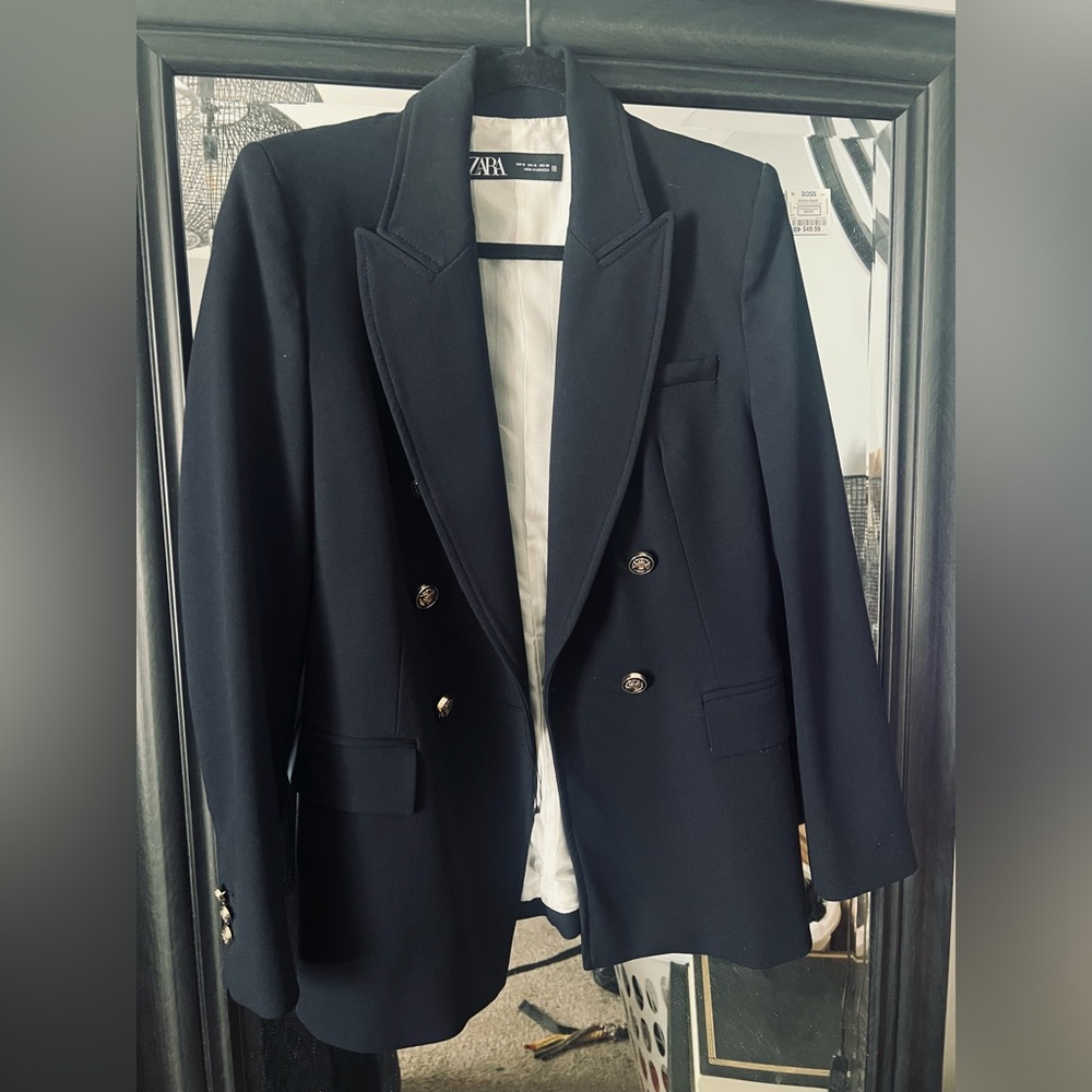 Zara Navy Blue Blazer with gold details Sz M